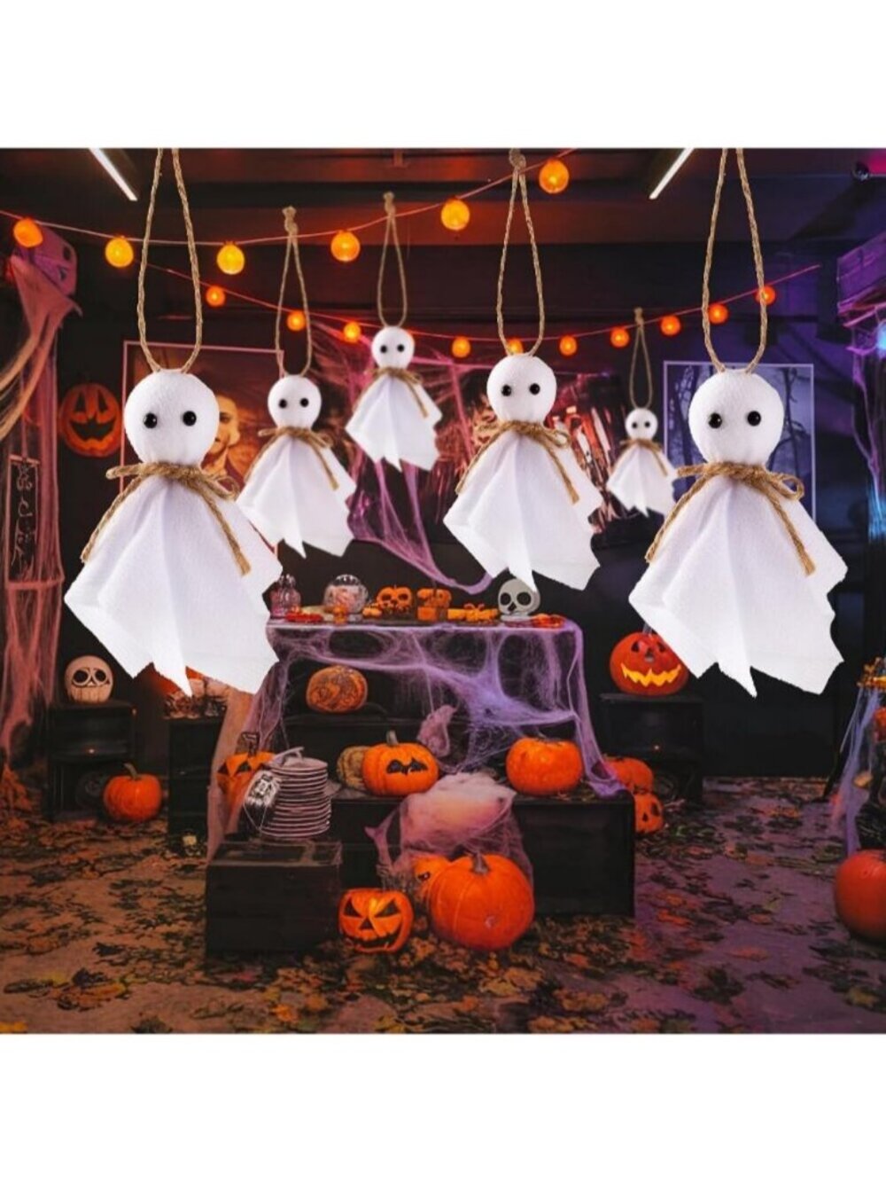 8 Pcs Halloween Ghost Hanging Ornaments- 4 Inch Hanging Ghosts Rustic Farmhouse